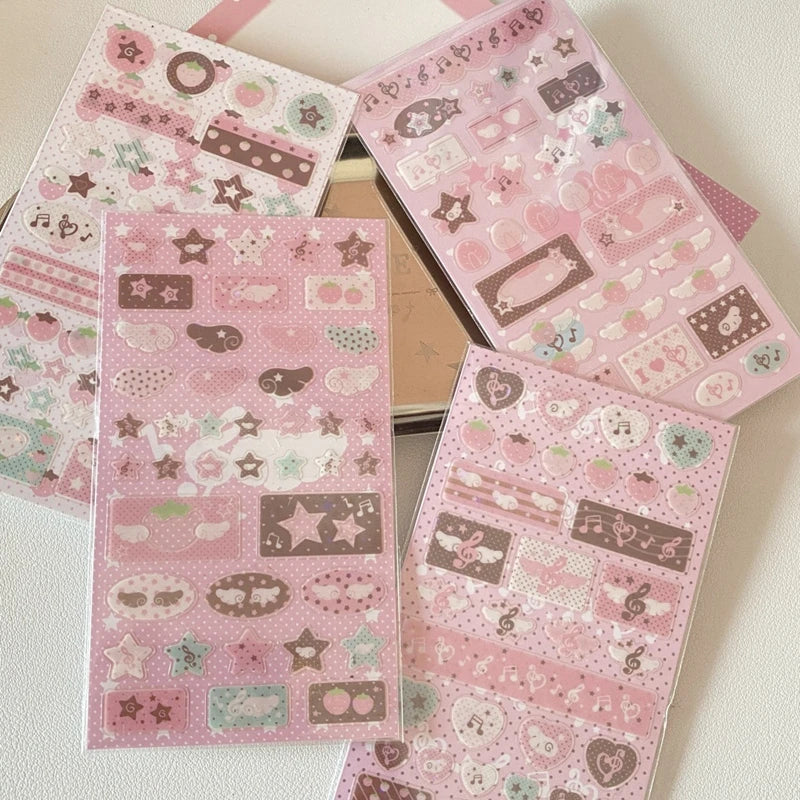 4pcs/set Korean Ins Cute Musical Note Strawberry Sticker Girls Journal Handbook DIY Scrapbooking Kawaii Decoration Sticker Gift