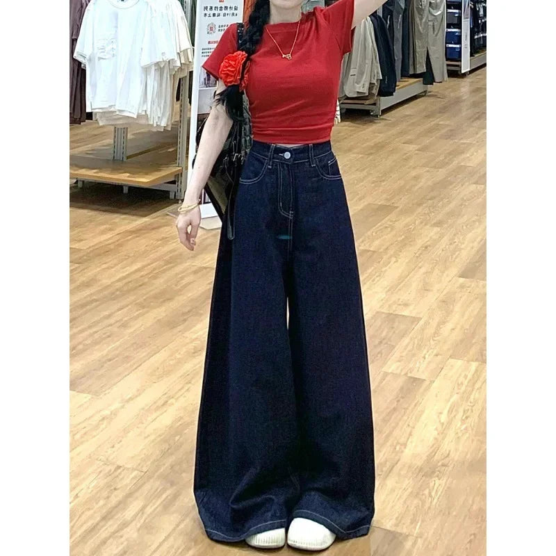 Vintage High-Waisted Wide-Leg Jeans Skirt American Style