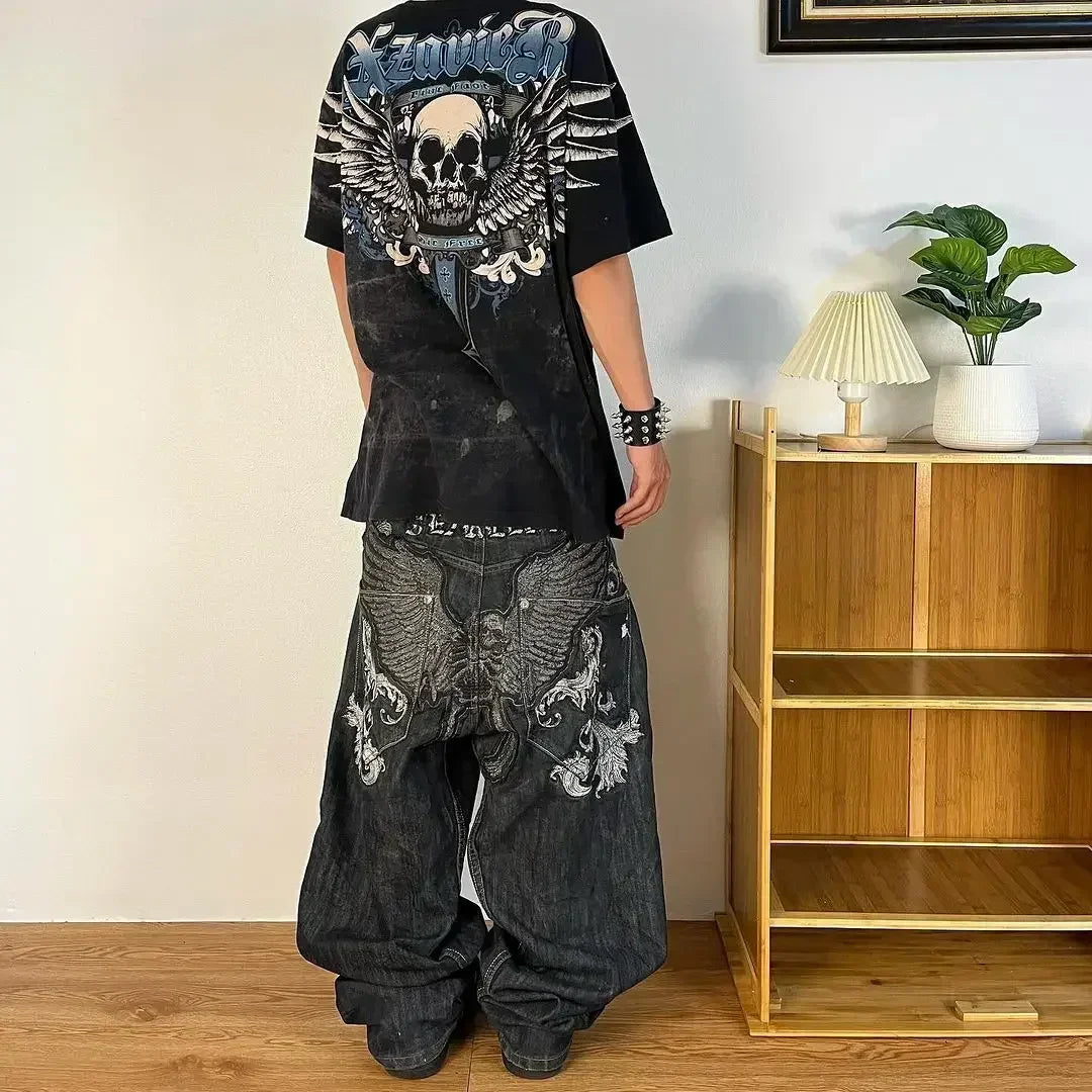 Y2K 2000s Cherry Blossom Pocket Embroidery Hip Hop Loose