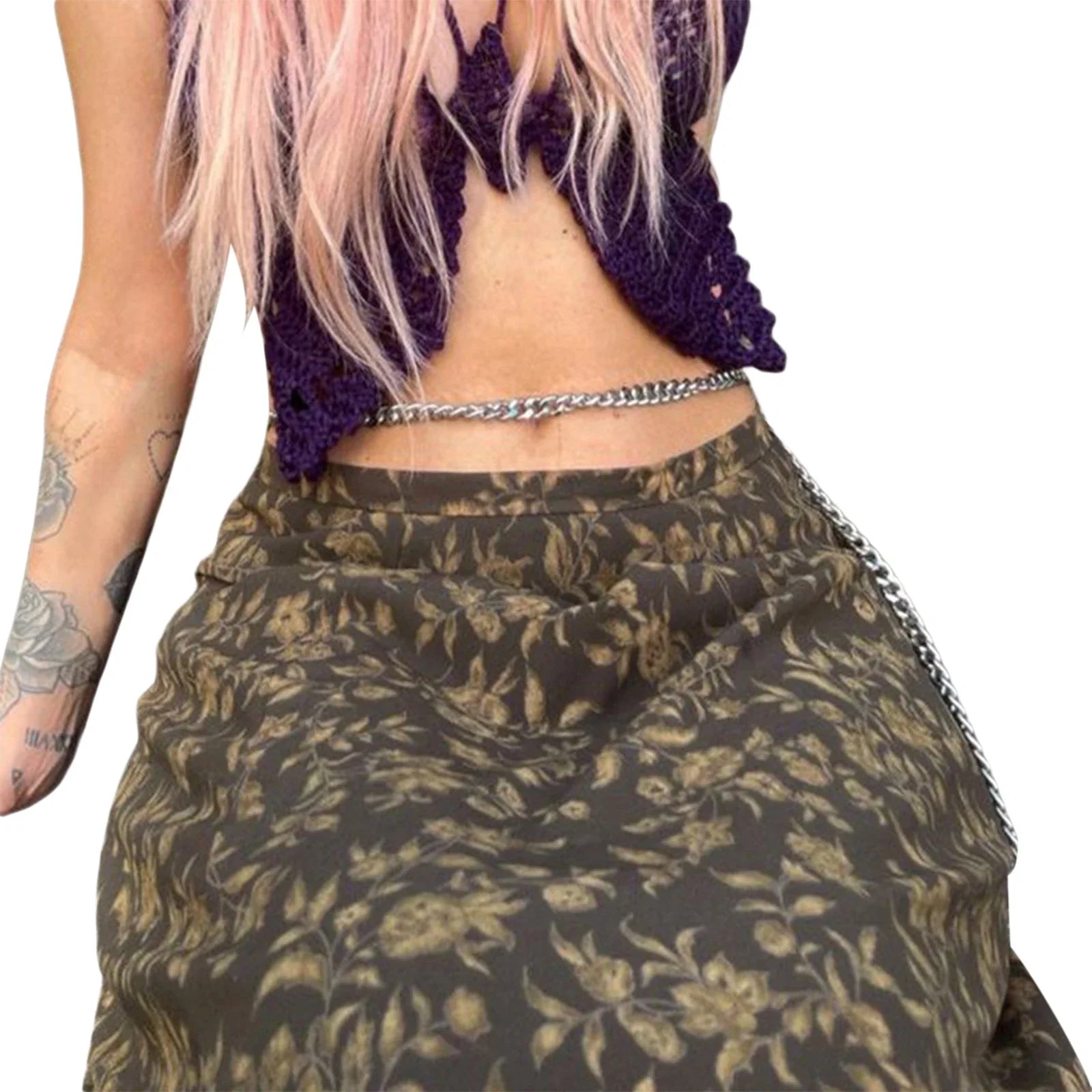 Retro Half Skirt Print Retro Straight Comfortable Street Party Long Skirt
