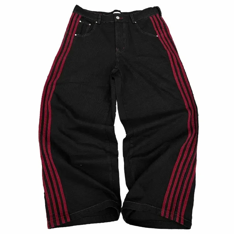 Y2K Baggy Jeans Embroidered Striped Harajuku Sweatpants Hip Hop streetwear Casual wide leg Denim Pants