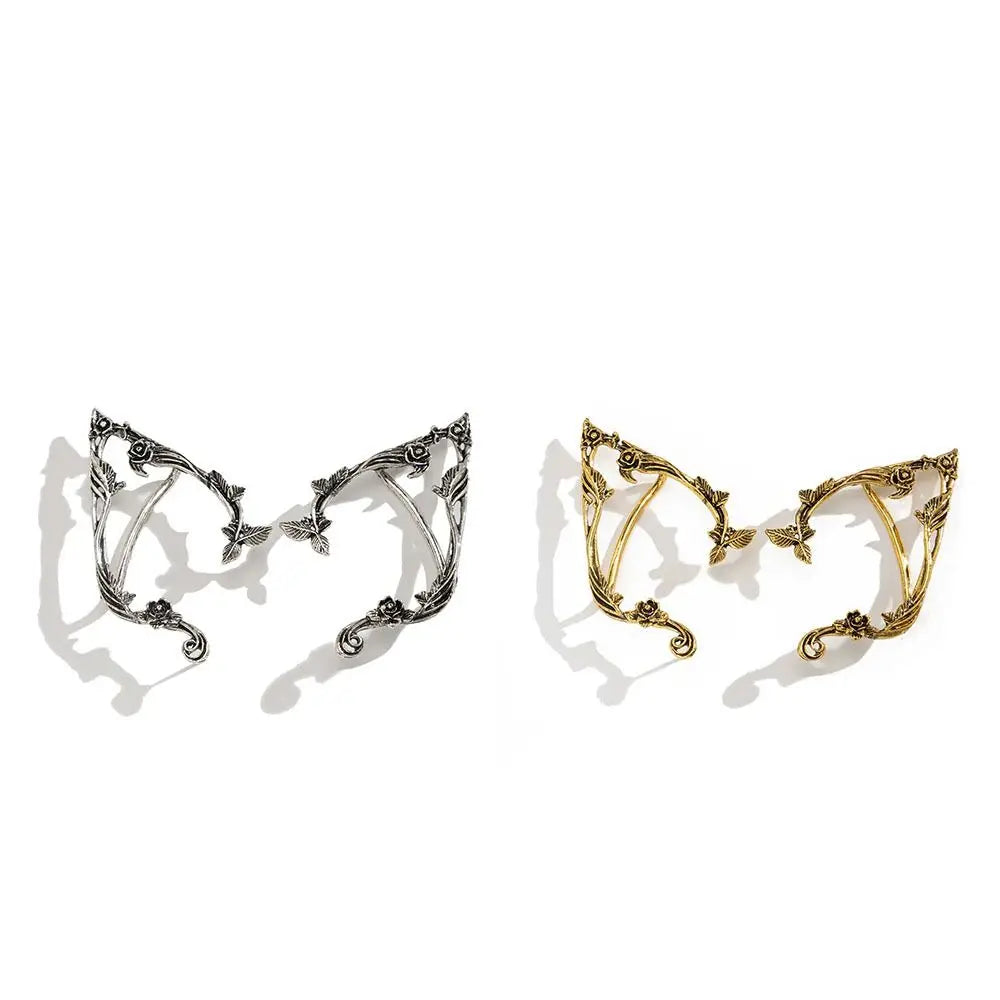 Cute Alloy Elf Ear Clip Korean Style Ear Cuff Rose Flower Hollow Ear Clips Ear Hook Jewelry Accessories Halloween