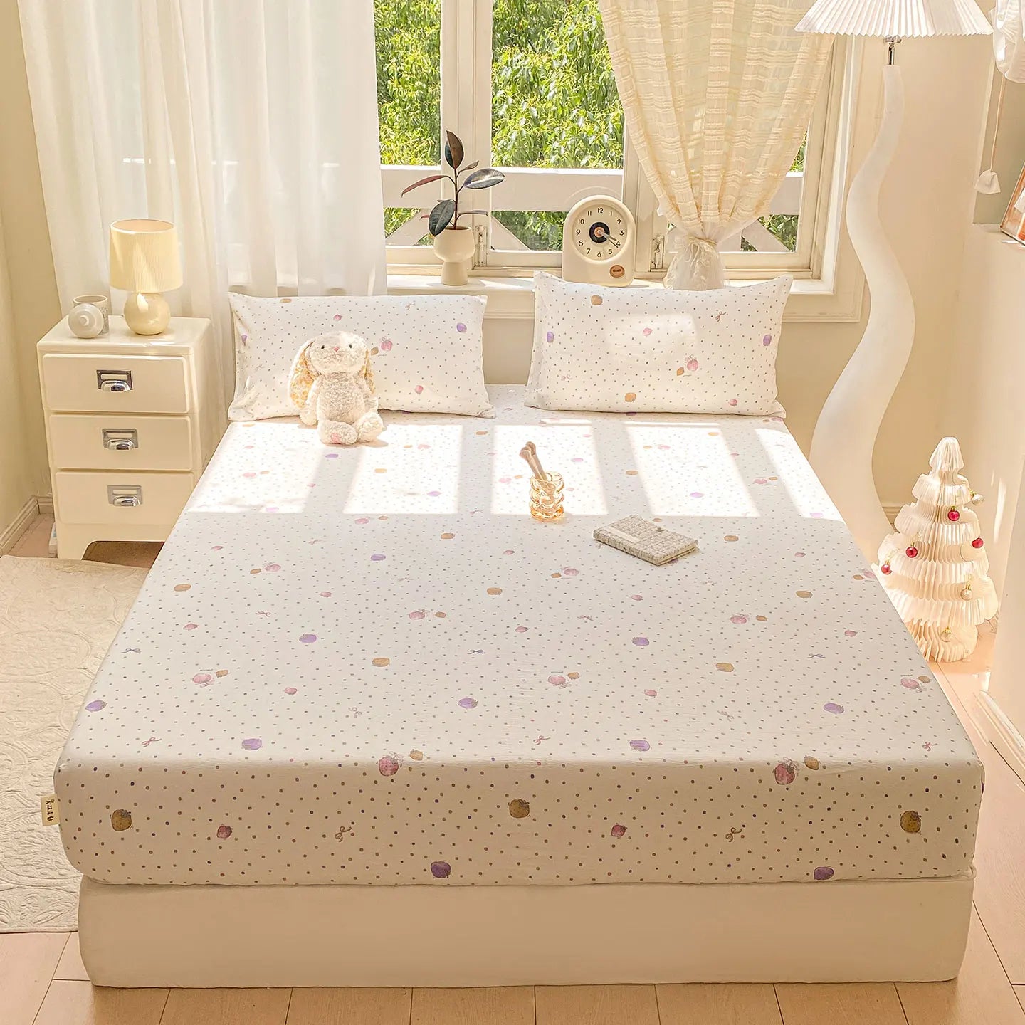 Washed Cotton Fitted Sheet with Elastic Bands Non Slip Adjustable Mattress Cover Printed Pure Cotton