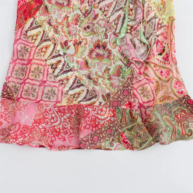 Slip Dress Patchwork Print Backless Dresses