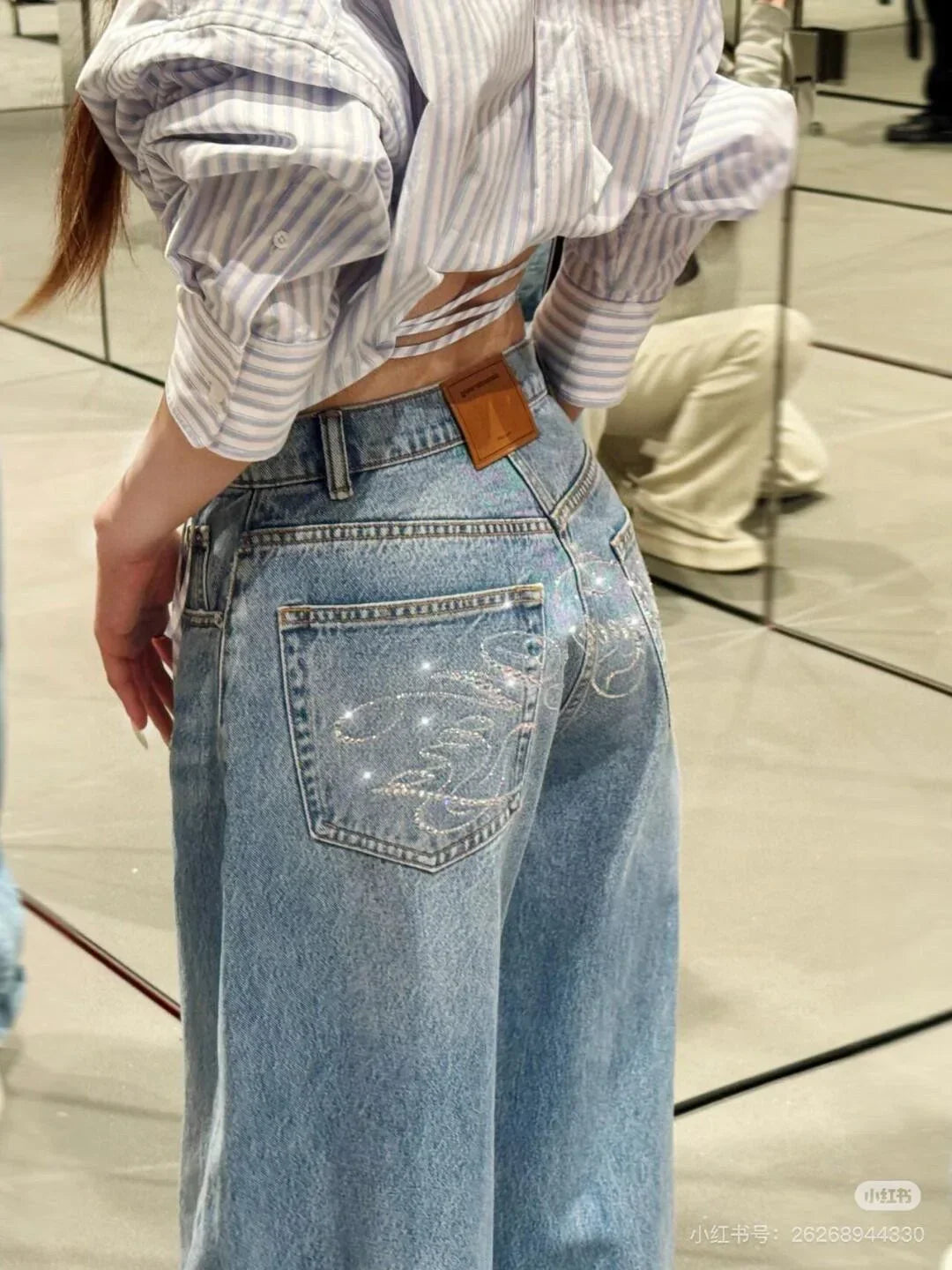 Gradient Blue Jeans Y2K Vintage High Waisted Jeans Straight Streetwear Loose Large Wide Leg Denim Pants