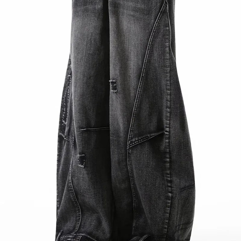 Korean Retro Plus Size Ripped Jeans Wide Leg Curved Pantsable Casual Loose Straight Leg Pants