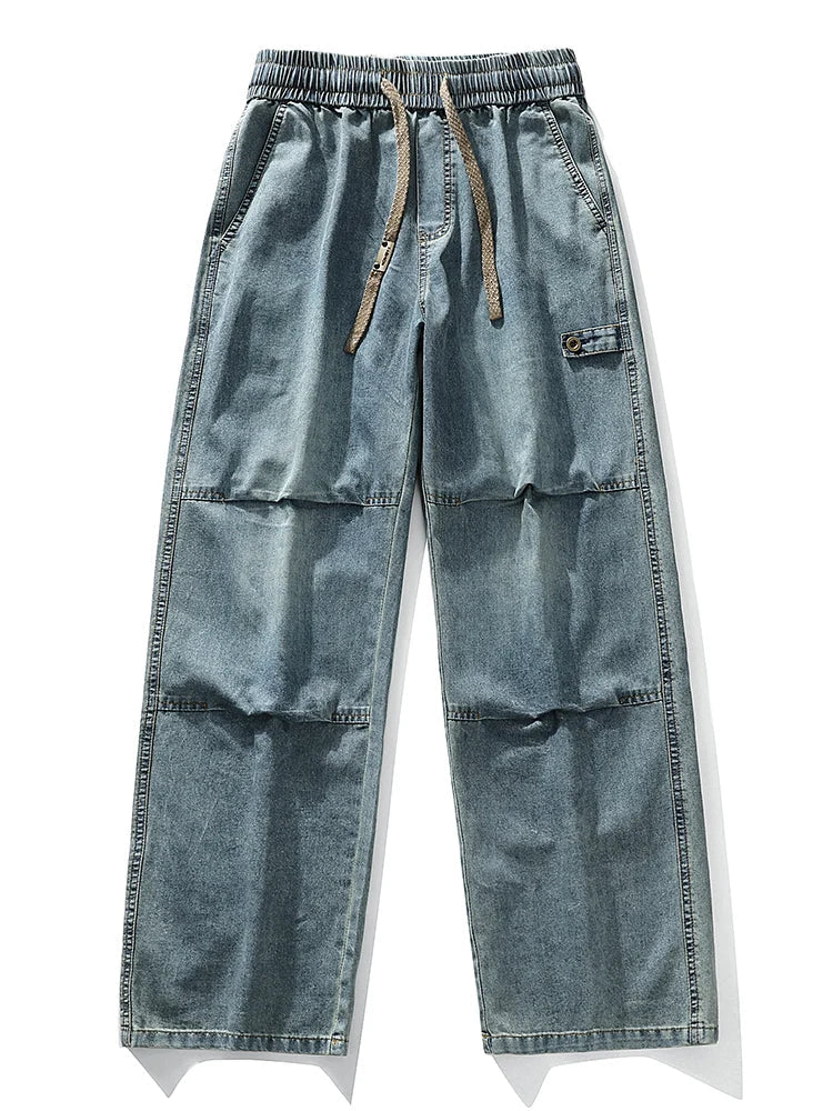 Cargo Jeans Wide Leg Denim Pants Straight Baggy Jeans Asian Size L-5XL