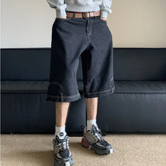 American Vintage Denim Shorts High Street Loose Wide Leg Niche Pants Casual Versatile Short Jeans Male