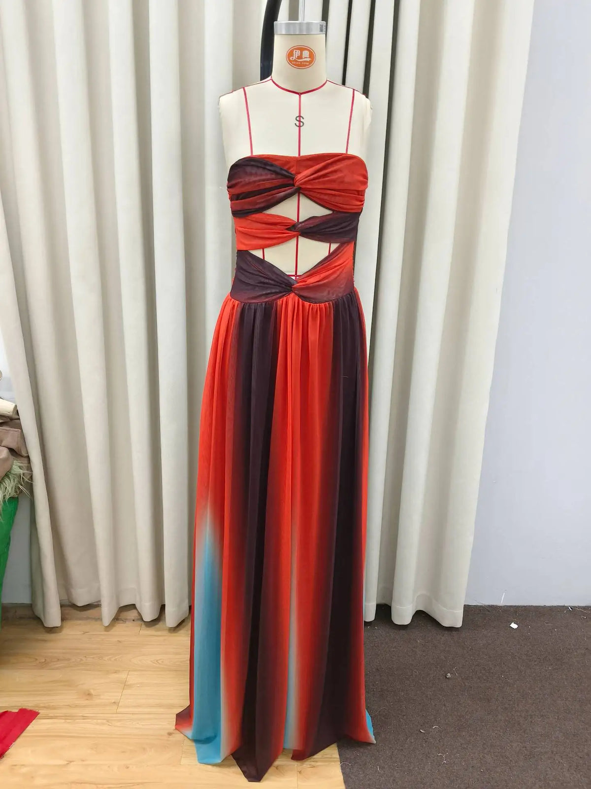 Tie-dye Gradient Hollow Out Maxi Dress Elegant Off Shoulder A-line Hem Long Dresses Holiday Robes