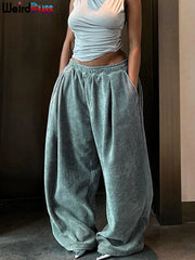Weird Puss Y2K Casual Wide-Leg Pants Loose Simple Basic Pocket High Waist Trousers Corduroy Streetwear Long Bottoms