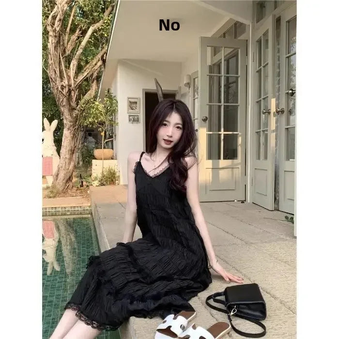 SweetAge-ReducingWhite French Style Tank Dress Loose Fit Long Dress