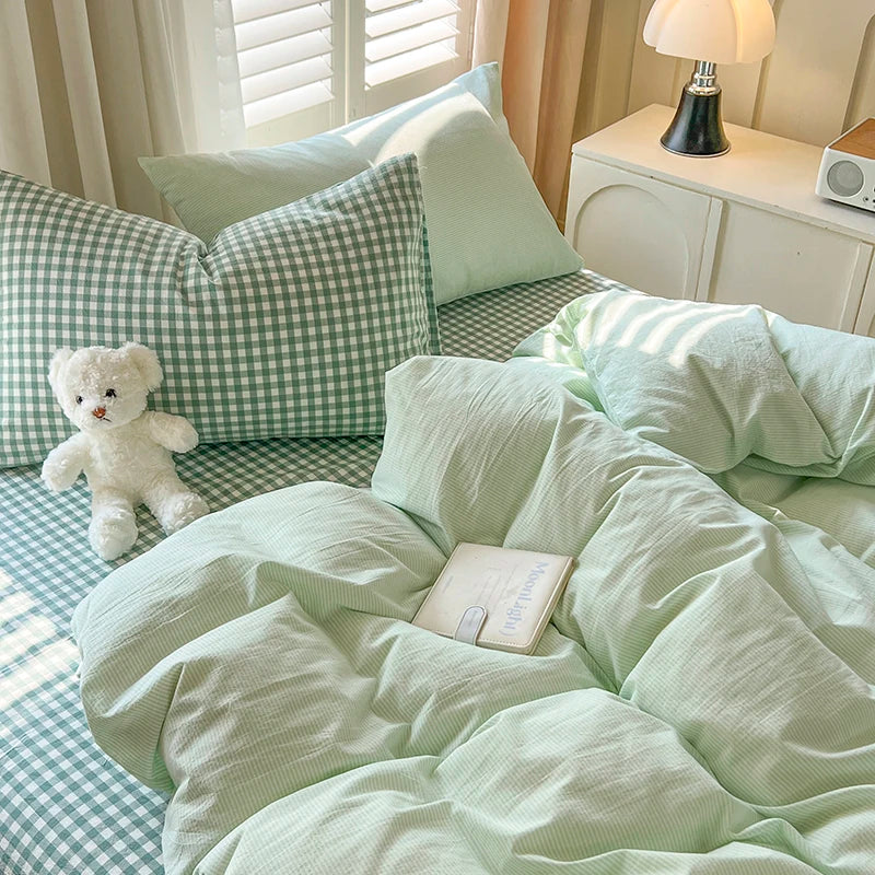 Lattice Duvet Cover Set with Sheet Pillowcases No Filling Warm Bed Linen Twin Full Queen Size Grid Home Bedding Set