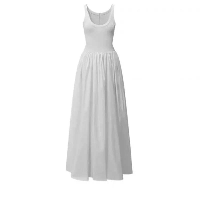 Black Strapless Long Dress Slim Sleeveless O-Neck High Waist Dresses Party Vestidos