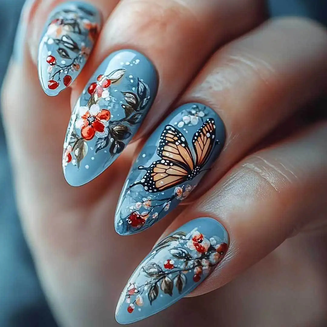 24pcs Cute Cartoon Fake Nail Tips Oil Painting Series Printed Almond Press On Nail Sweet Cool Charming False Nail