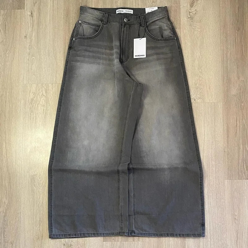 Streetwear Harajuku Solid Color Washed Baggy Jeans Y2K Retro Punk Casual Joker Gothic High Waist Wide Leg Pants