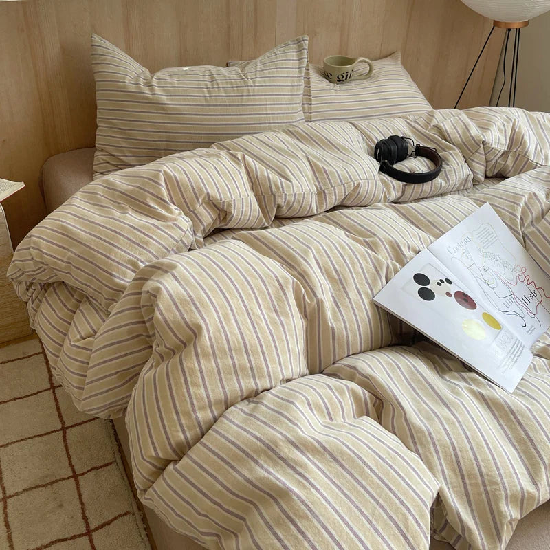 1pc Korean Cotton Pink Stripes Duvet Cover 150x200 Size Girl's Room housse de couette Skin friendly Breathable Comforter Sets