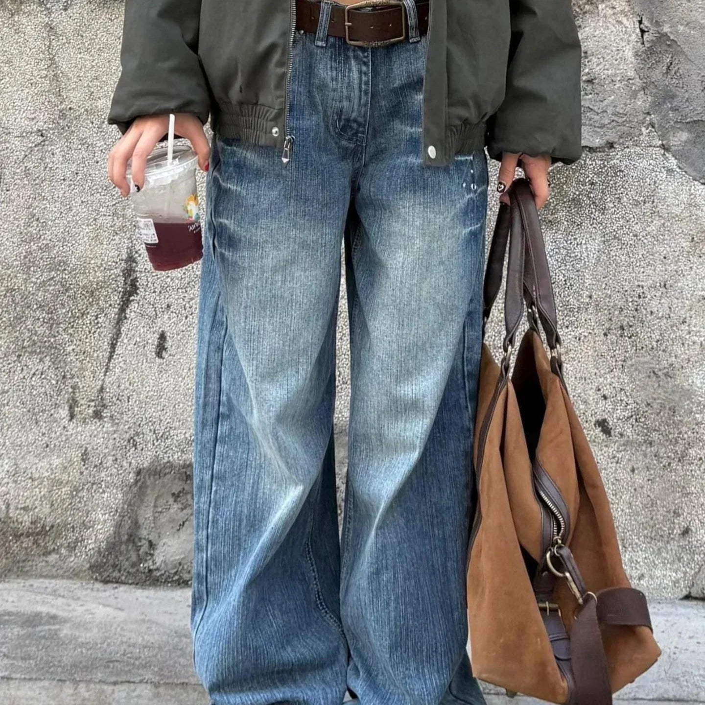 Retro American Rivet Low Waist Straight Leg Denim Jeans Spicy Girl High Street Unique Design Couple Vintage Style Long Trousers