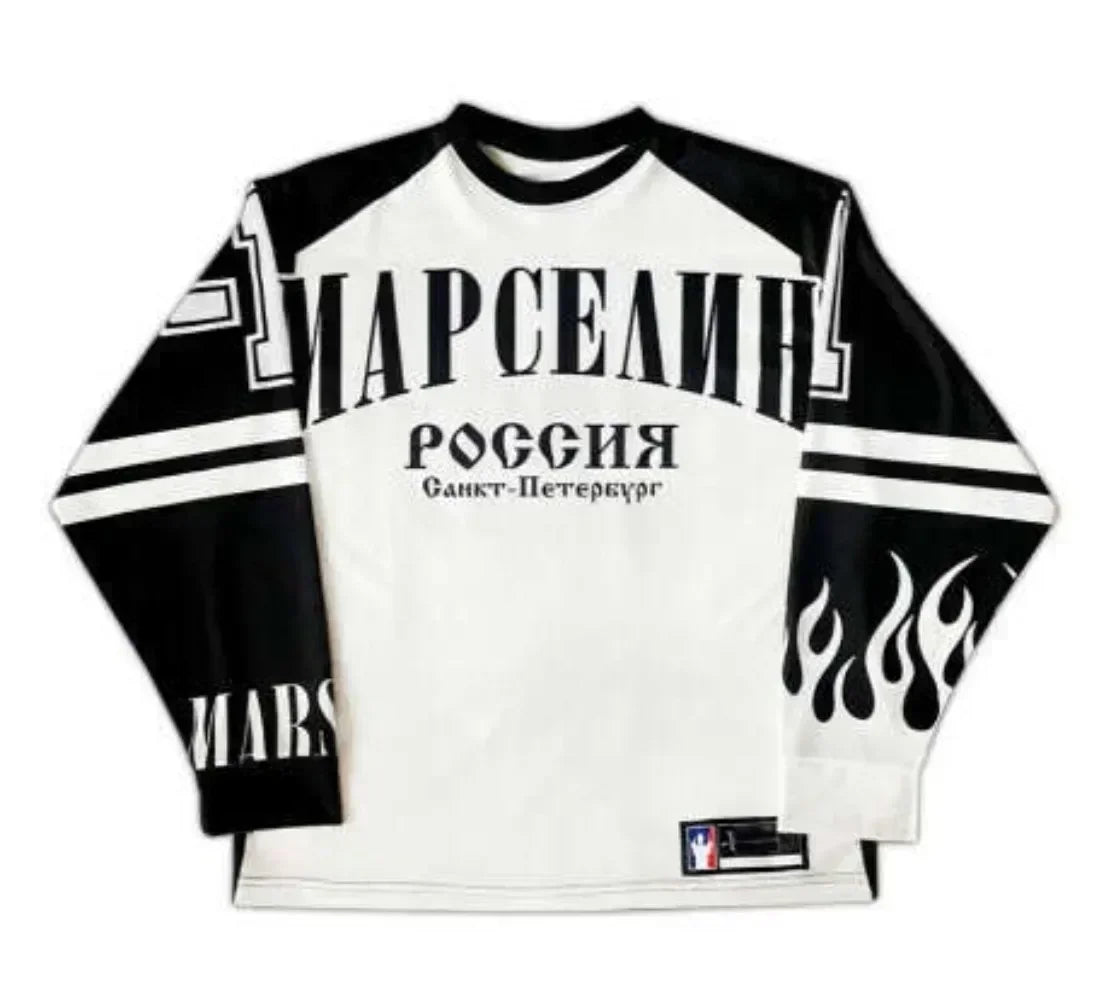 Y2K American марселин Jersey Long Sleeved T Shirt Street Wear Casual Baseball Jacket Harajuku Retro Loose Sports Shirt