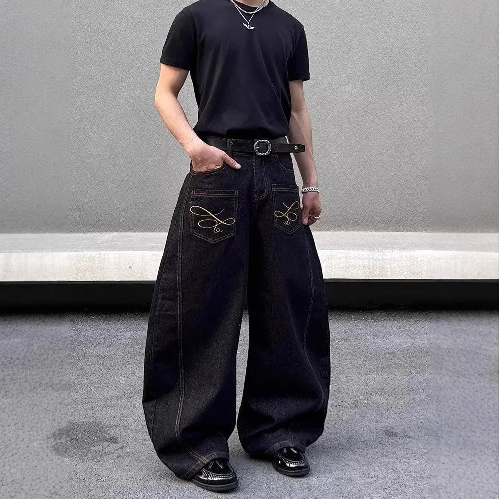 Y2k Pocket Decoration Jeans Harajuku Retro Trend Street Hip-Hop Casual Loose Niche Bottoms