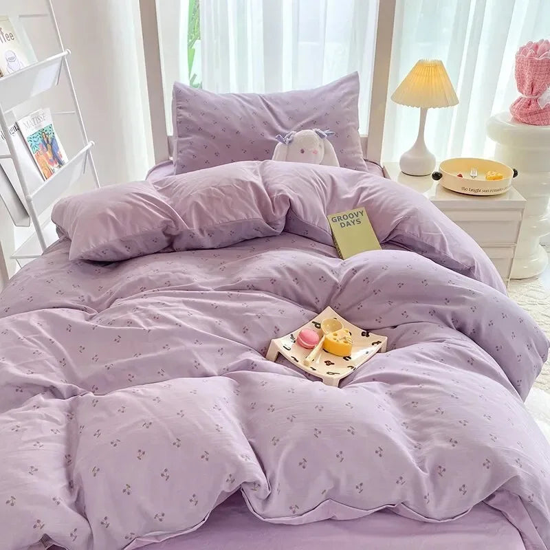 Ins-style Class A ultra-soft double-layer yarn washed cotton 4-piece set, cute quilt cover, student dormitory single