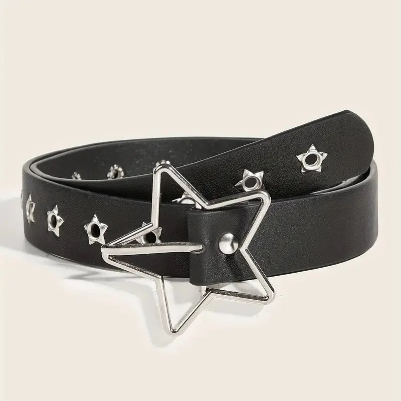 Y2K Punk Star Eyelet Black Rivet Belt Goth Pu Leather Belts