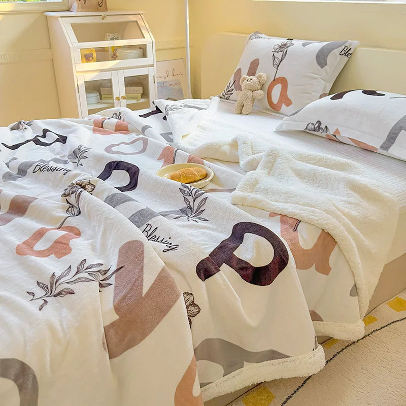 Cartoon Printed Lamb Wool Blanket Thick