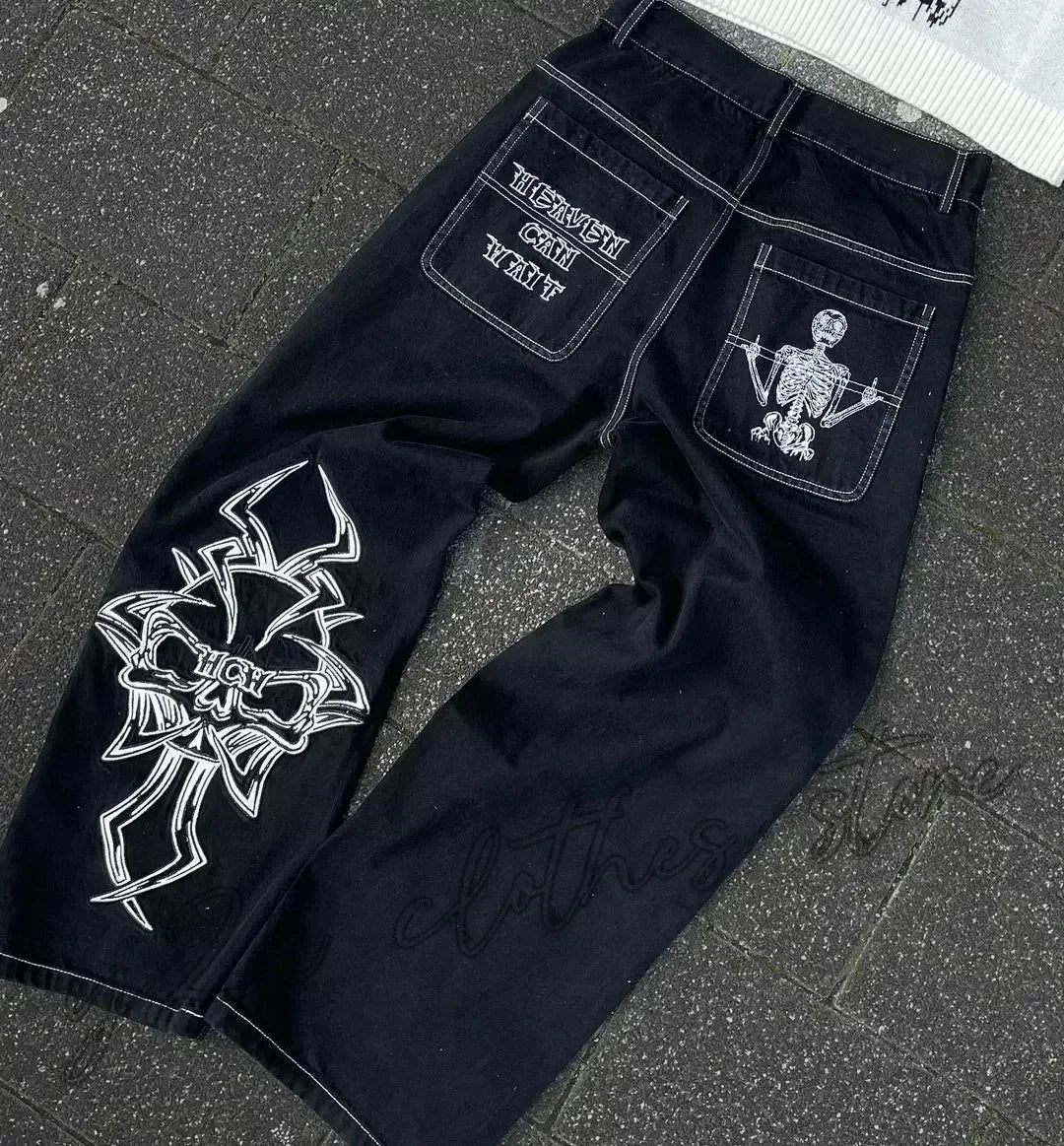 American Trend Joker Pattern Embroidered Loose Jeans Street Y2K Hip Hop Oversized Wide-leg Pants Unisex Jeans