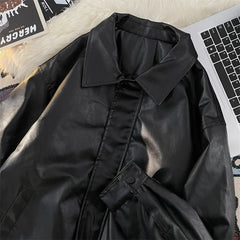 Loose Casual PU Leather Jacket Motorcycle Coat