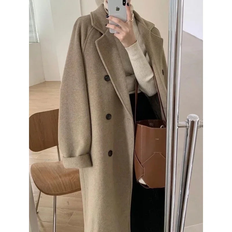 Woolen Coat Sale Of The Season Mid-Length Thickened Loose Fit Hepburn Style Small Size Elegant Outerwe