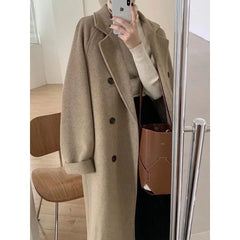 Woolen Coat Sale Of The Season Mid-Length Thickened Loose Fit Hepburn Style Small Size Elegant Outerwe