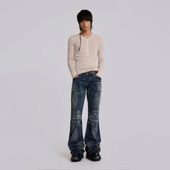 Y2K Mid Blue Flared Jeans Vintage Washed Bootcut Jeans Gothic High Street Unisex Streetwear Retro Baggy wide leg Pants