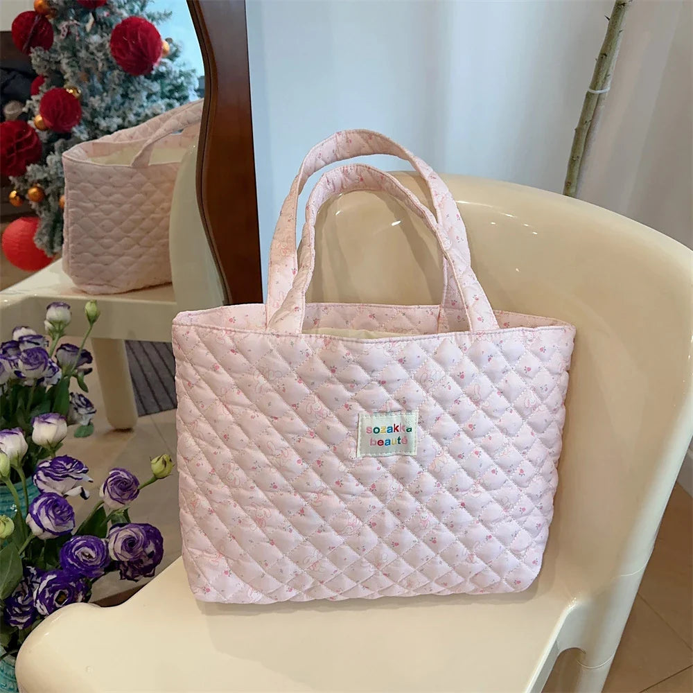 Cartoon Print Shoulder Bag Large Capacity Ladies Tote Handbags Soft Quilted Travel Shopping Bags Girls Book Bag