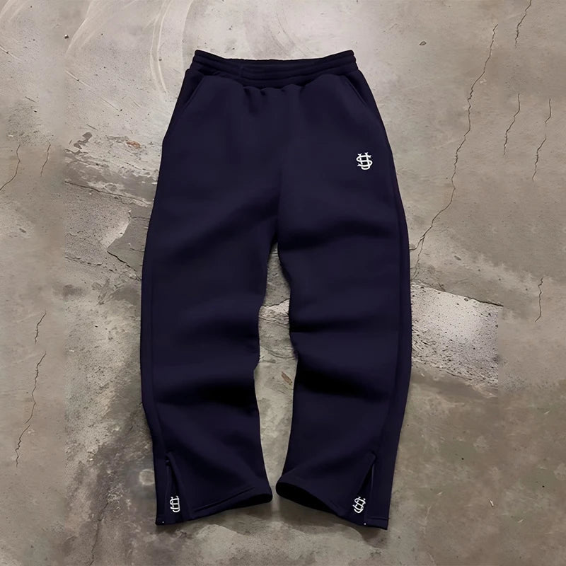 Drawstring Zipper Sweatpants Solid Color Casual High Street Hip-Hop Rap Street Y2K Style High Waist Trousers