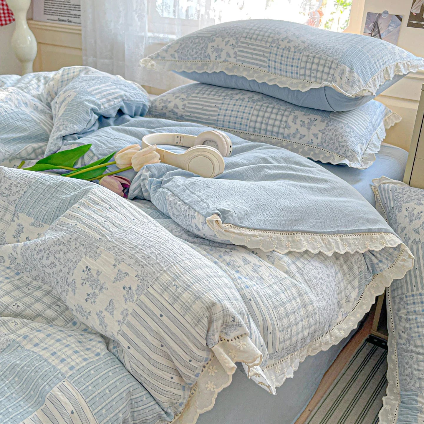 Ins Princess Bedding Set Floral Duvet Cover Set Flat Sheets Set Single Twin Double Size Bed Linen Set Back To School Season