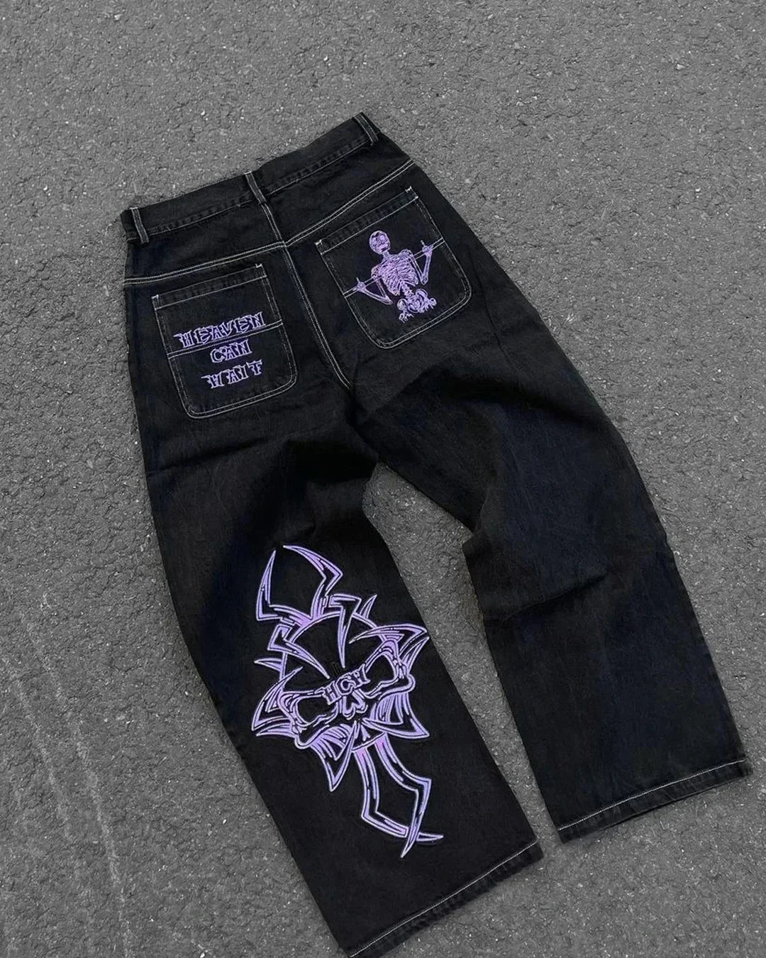 American Trend Joker Pattern Embroidered Loose Jeans Street Y2K Hip Hop Oversized Wide-leg Pants Unisex Jeans
