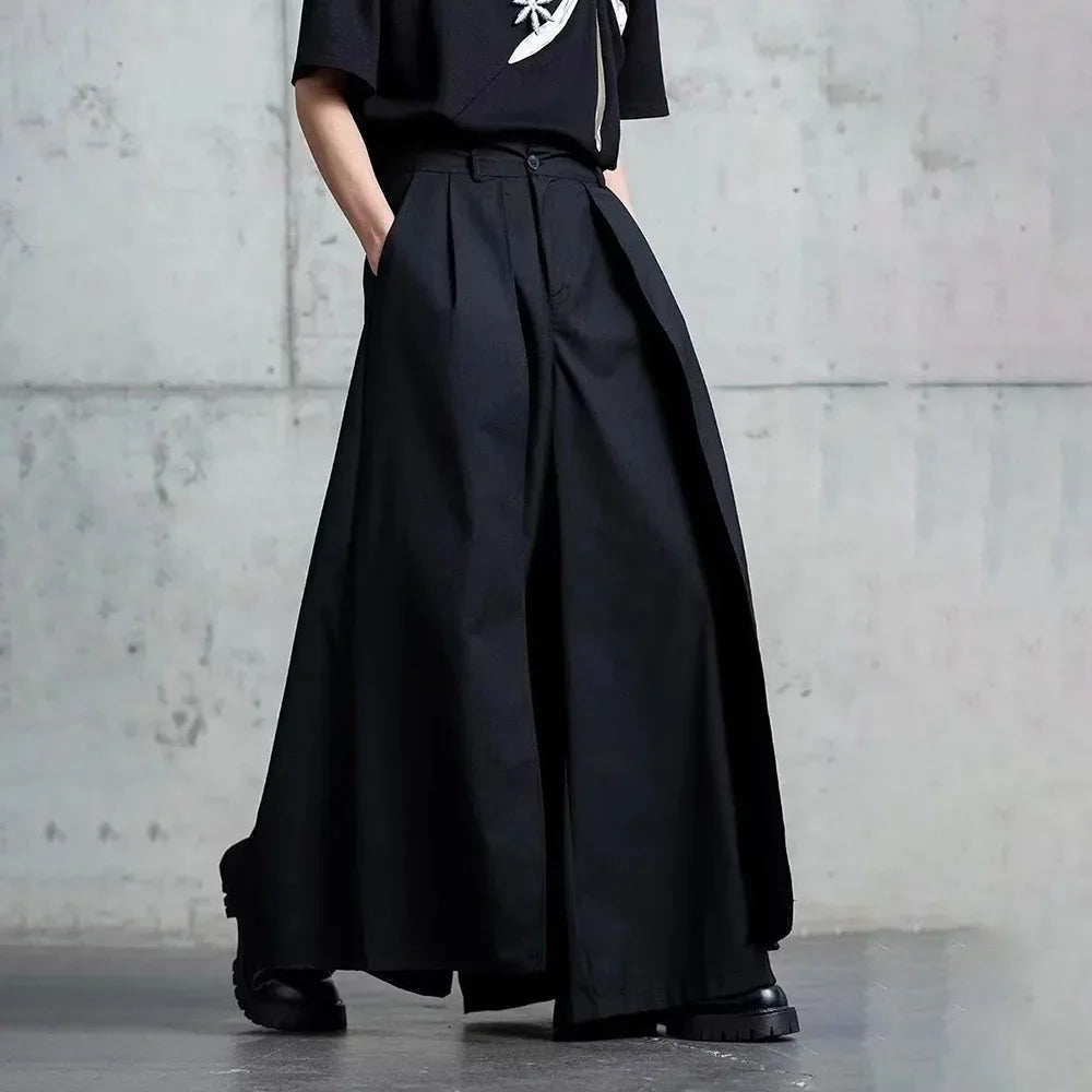 Gothic Y2K Single Layer Thick Japanese Culottes Dark Style Streetwear Draped Personality All Match Casual Pants Unisex