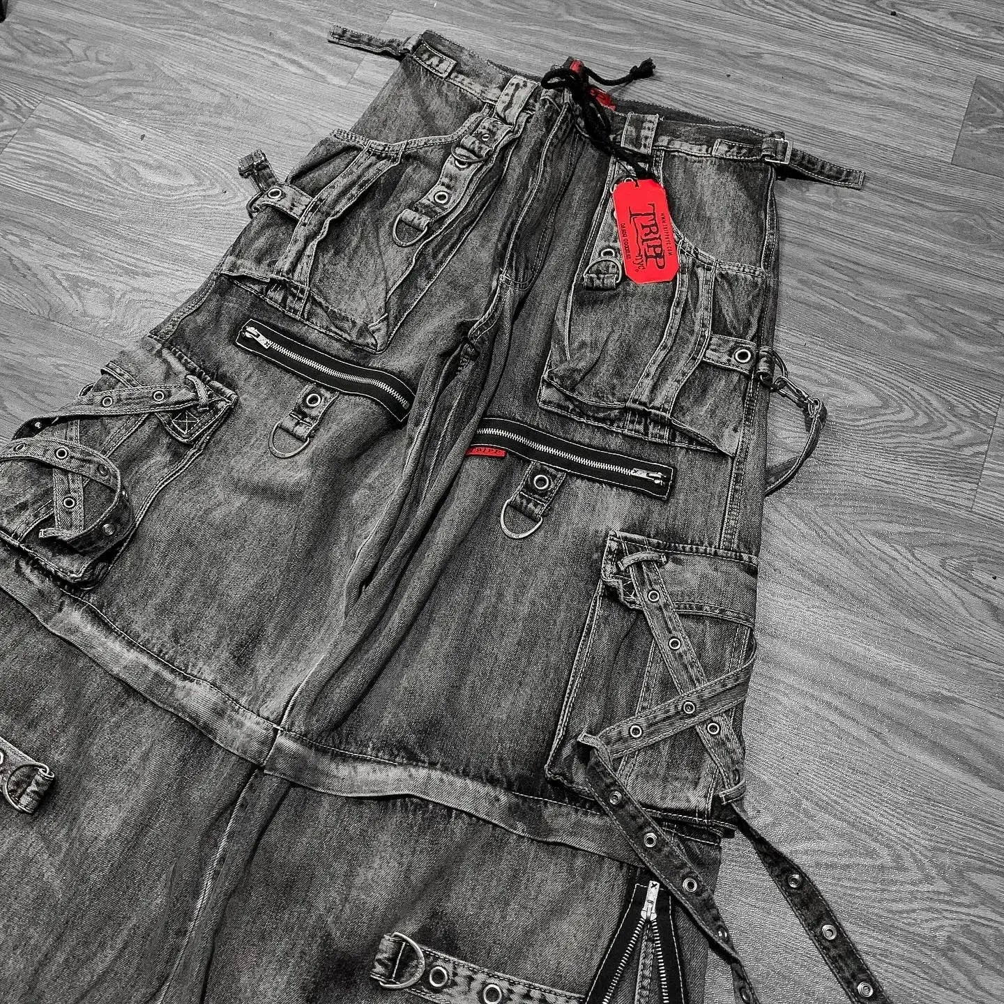 Y2k Streetwear Jeanss Harajuku Retro Multi Pocket Washed Worn Out Jeansable Hip Hop Oversized Wide Leg Pants