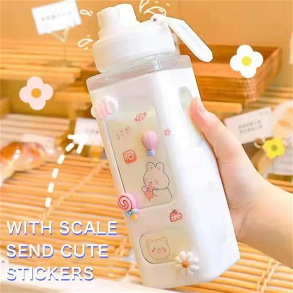 700ml/900ml Kawaii Shaker Water Bottle With Straw Sticker Cute BPA Free Plastic Tea Milk Portable Gourde Drink Bottle