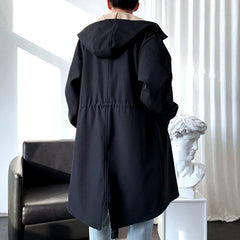 Trench Turn Down Collar Hooded Trenchcoat Single-breasted Loose Windbreaker Casual Overcoat Fake Two Piece