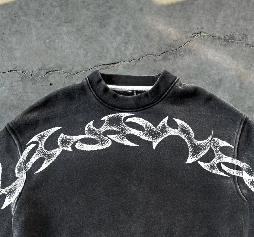 Divin Washed Cotton Printed Long Sleeve T Shirt Cool Street Wear Oversized T shirt Y2K Dark HipHop Punk Vintage Washed Shirt