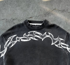 Divin Washed Cotton Printed Long Sleeve T Shirt Cool Street Wear Oversized T shirt Y2K Dark HipHop Punk Vintage Washed Shirt