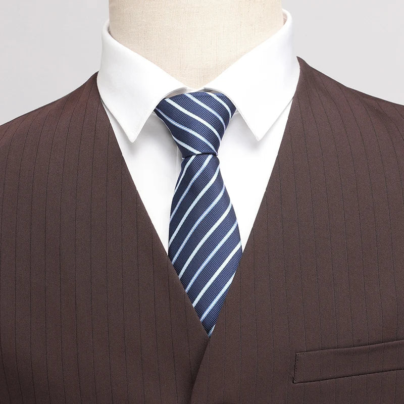 Wedding suit 3 Piece Striped wine red groom suit High-end business suit set Double-breasted dress