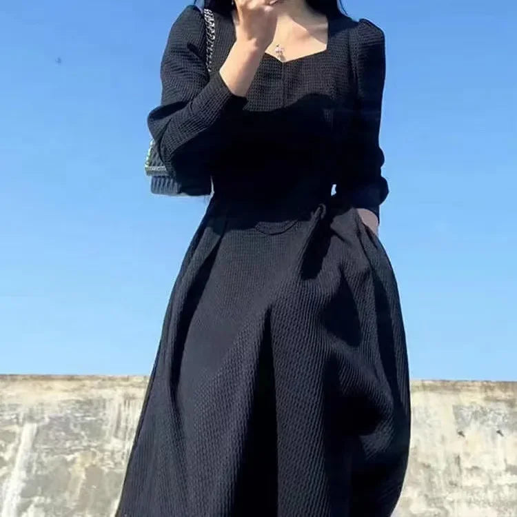 Early Long Dress Elegant French Hepburn Style Slimming Black Long Sleeve Dress Sale Of The Season