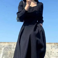Early Long Dress Elegant French Hepburn Style Slimming Black Long Sleeve Dress Sale Of The Season