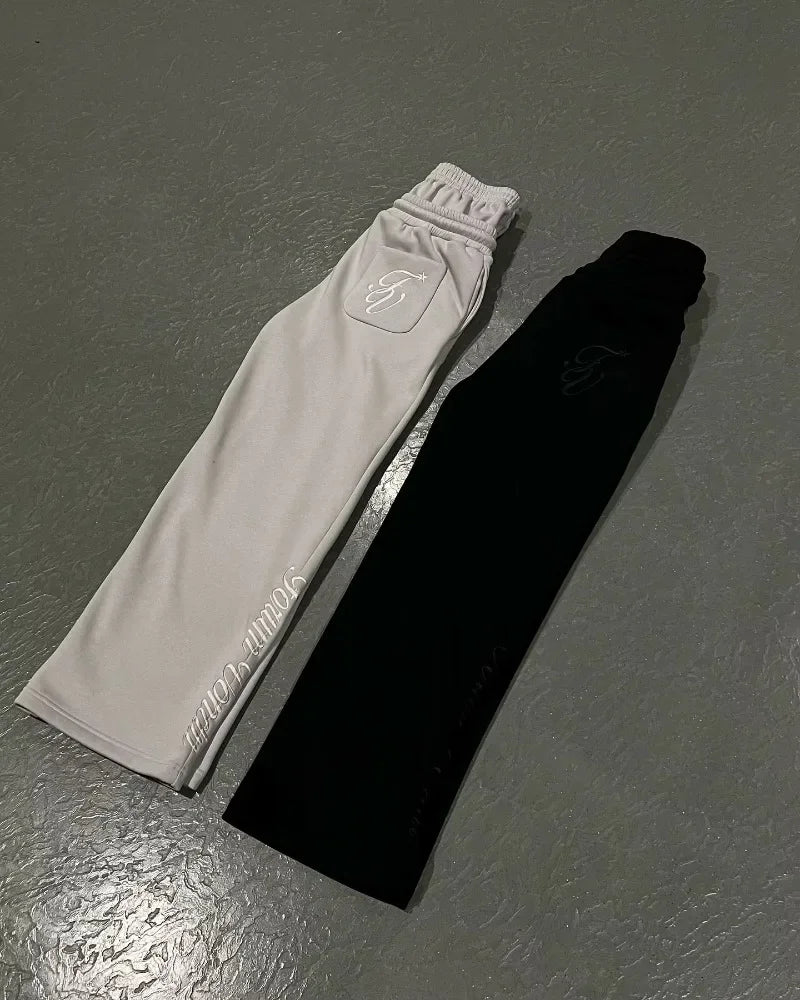 Y2K American Harajuku Vintage Loose Double Waist Sweatpants Streetwear Hip Hop Letters Embroidered Casual Pants