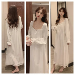 Long Sleeve Princess Style Nightdress Pajamas Lace Palace Korean Version Loose Plus Size Homewear Birthday Gift