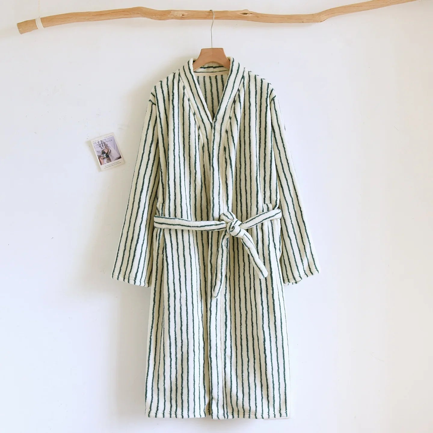 Robe Home Dress Thicken Flannel Bathrobe Kimono Gown Loose Print Stripe Sleepwear Coral Fleece Loungewear