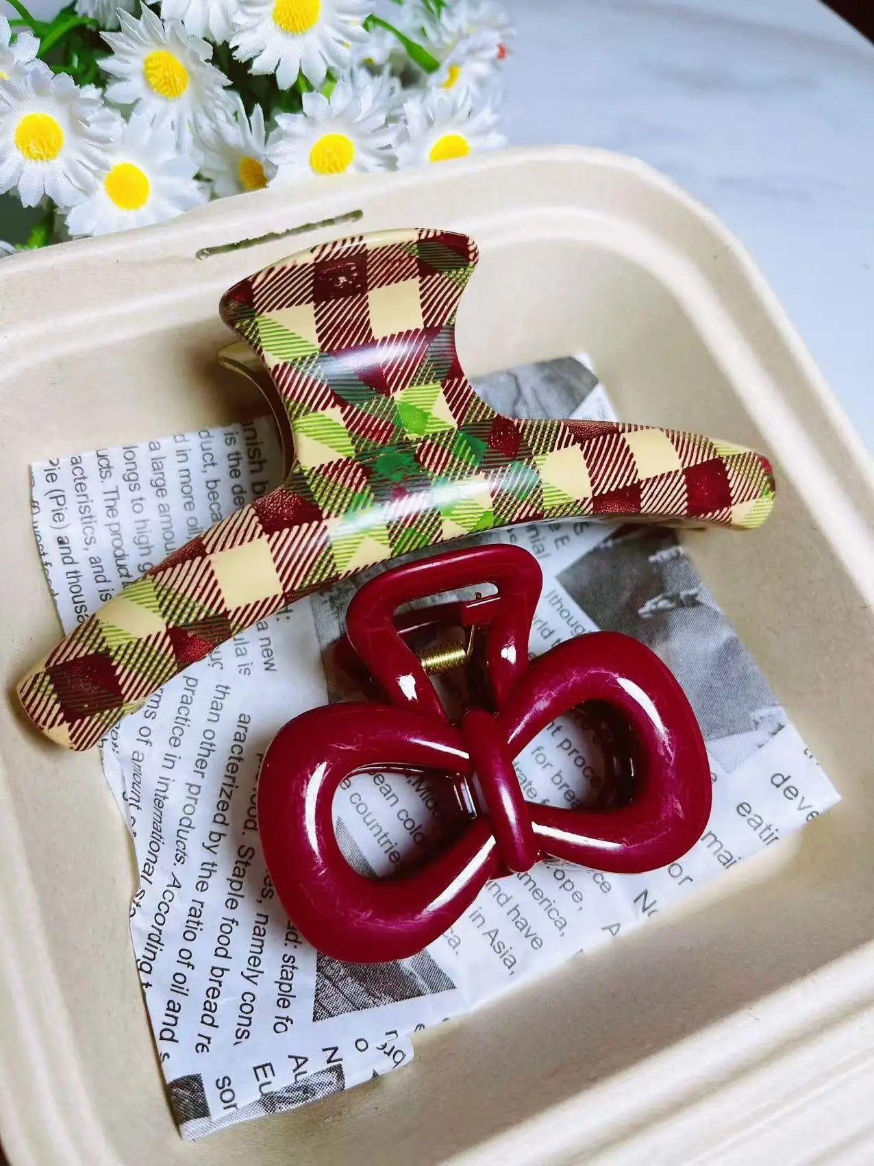 2Pcs/set Vintage Blue Polka Dot Red Bow Hair Clip Shark Claw Clamp Hairpin Barrette Korean Hair Headwear Accessory