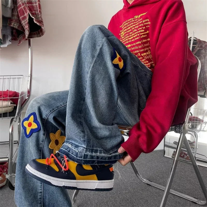 Y2K Vintage Flower Embroidery Jeans