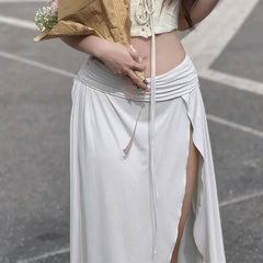 Y2K Long Skirt Clothes Solid Color Ruched Waist Side Split Skirt Skirt Evening Party Skirts Streetwear